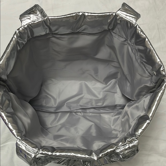 Bath & Body Works Silver Tote Bag with Quilted Texture and Metallic Finish - Picture 3 of 4